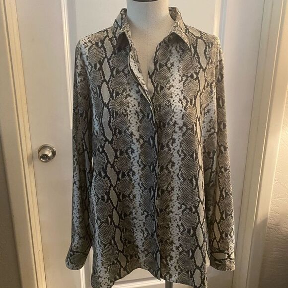 Ellen Tracy Snakeskin Print Blouse Sz Large - Picture 1 of 6